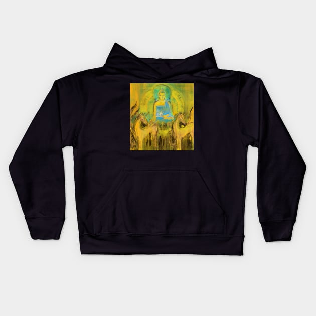 Ratnasambhava amongst horses Kids Hoodie by Visuddhi